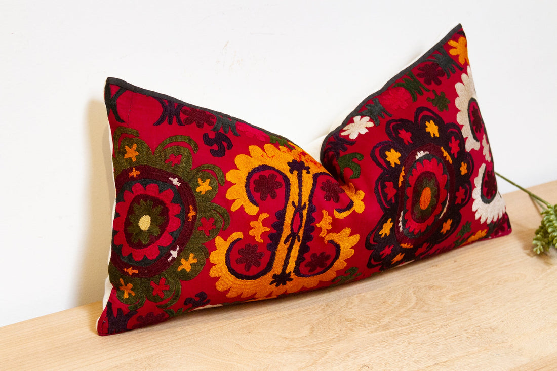 Zuha Antique Uzbek Suzani Linen Pillow