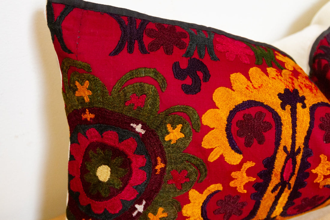 Zuha Antique Uzbek Suzani Linen Pillow