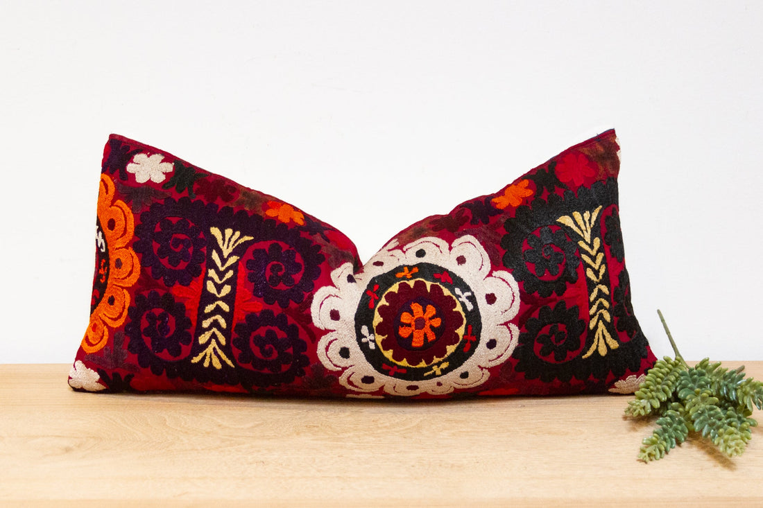 Aroos Antique Uzbek Suzani Linen Pillow