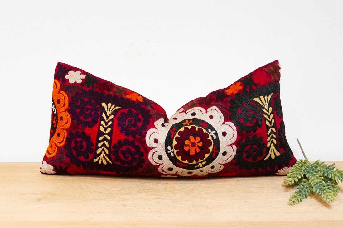 Aroos Antique Uzbek Suzani Linen Pillow