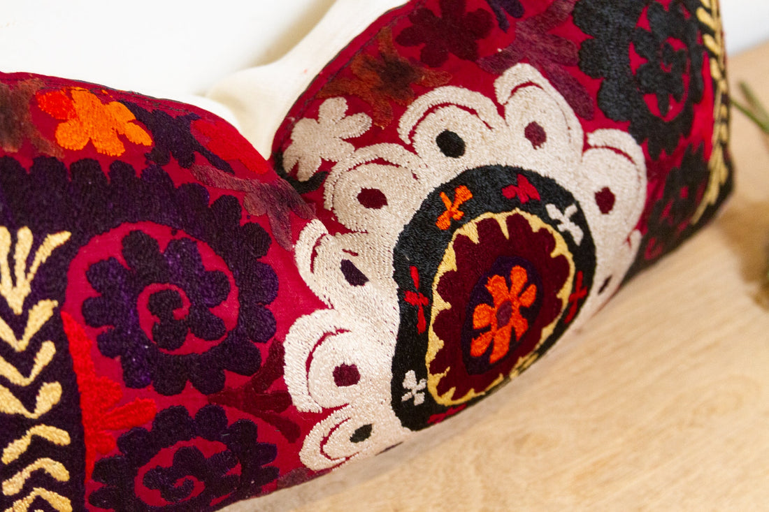 Aroos Antique Uzbek Suzani Linen Pillow