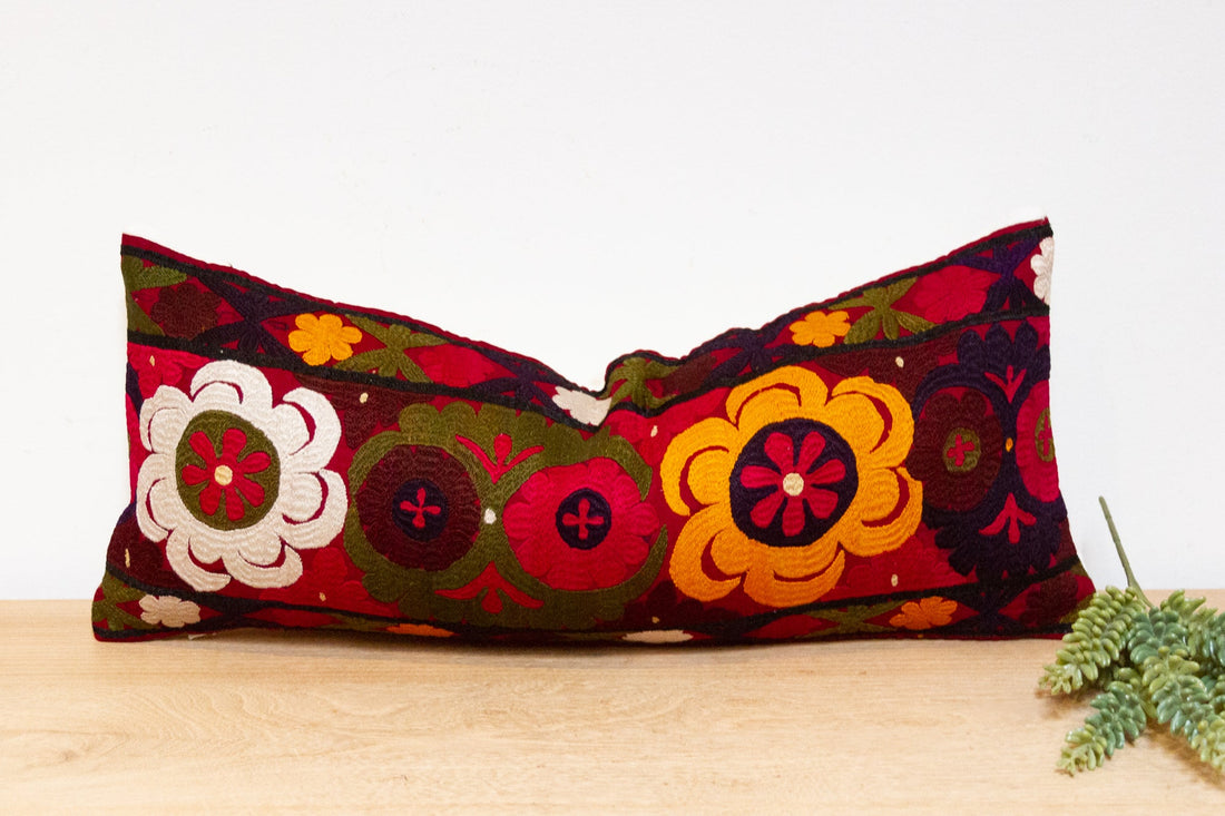Bano Antique Uzbek Suzani Linen Pillow