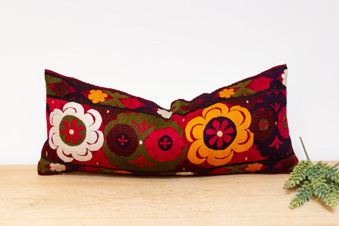 Bano Antique Uzbek Suzani Linen Pillow