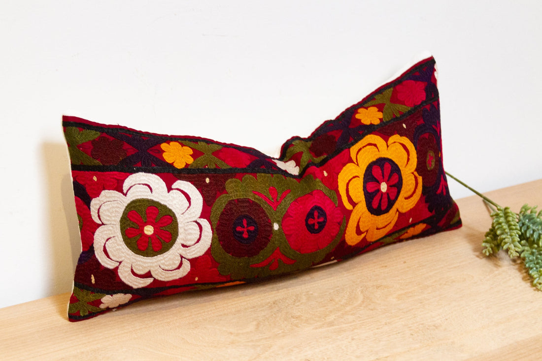 Bano Antique Uzbek Suzani Linen Pillow