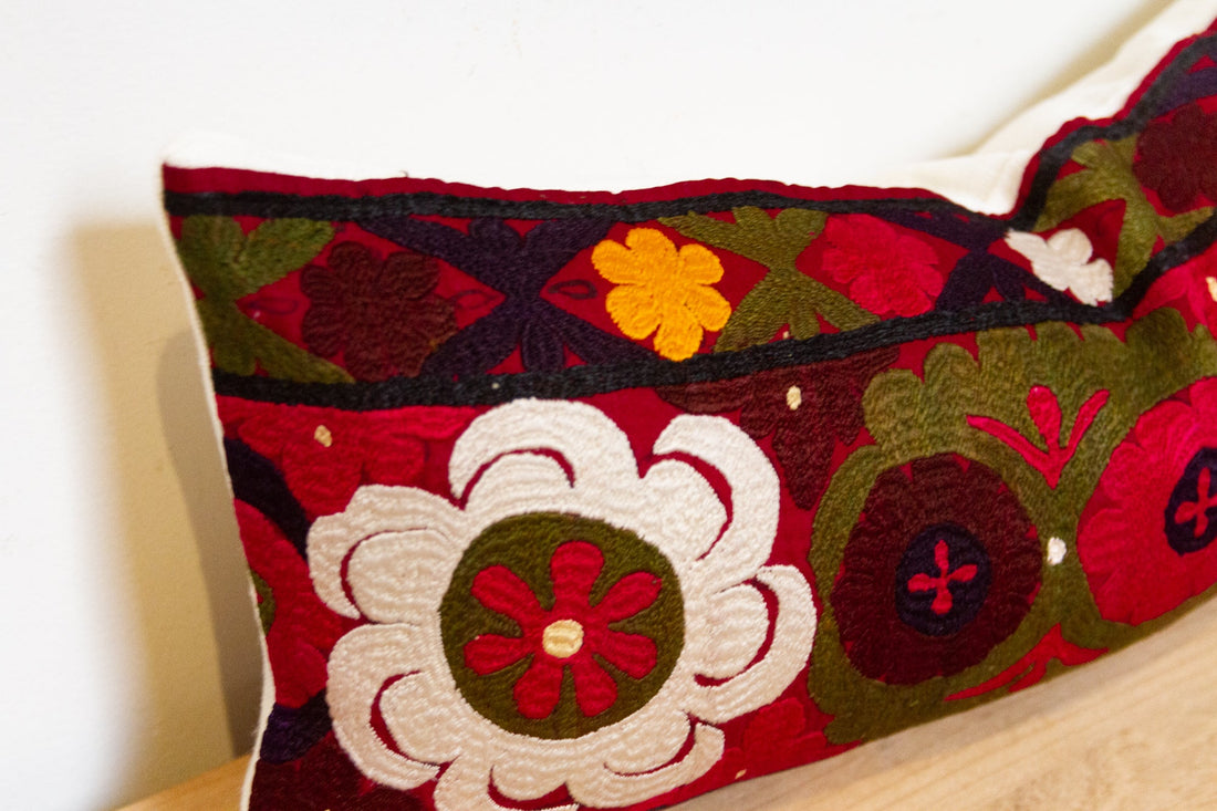 Bano Antique Uzbek Suzani Linen Pillow