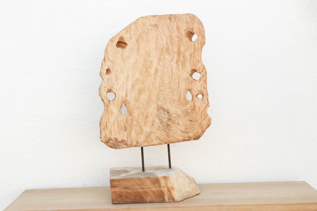 Hand-Carved Teak Buddha Head Statue