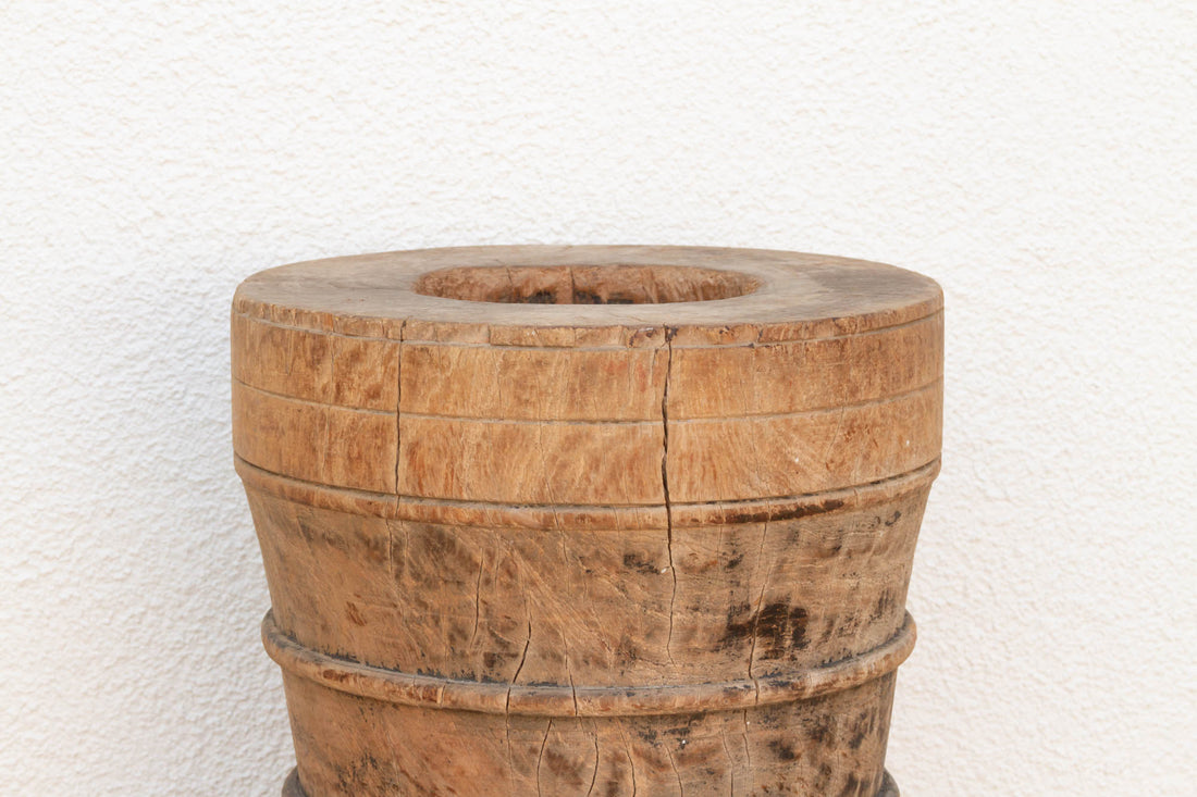 Oxidized Teak Turned Rice Grinder Pot (Trade)