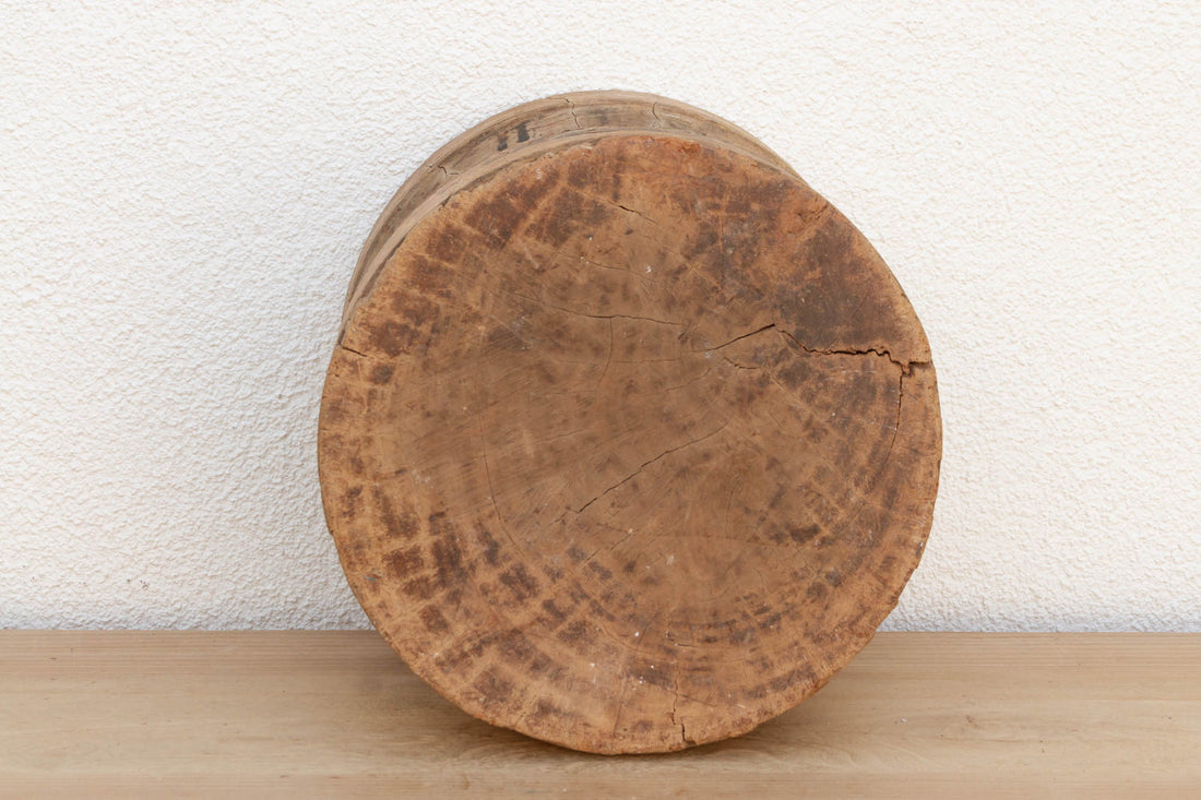 Oxidized Teak Turned Rice Grinder Pot