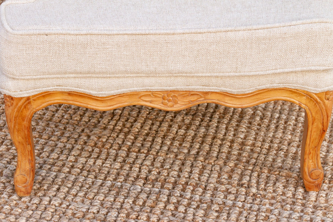 Finely Carved French Linen Arm Chair