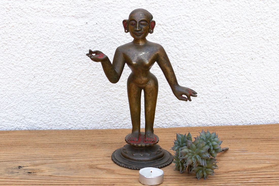Antique Indian Cinnabar Bronze Apsara Statue