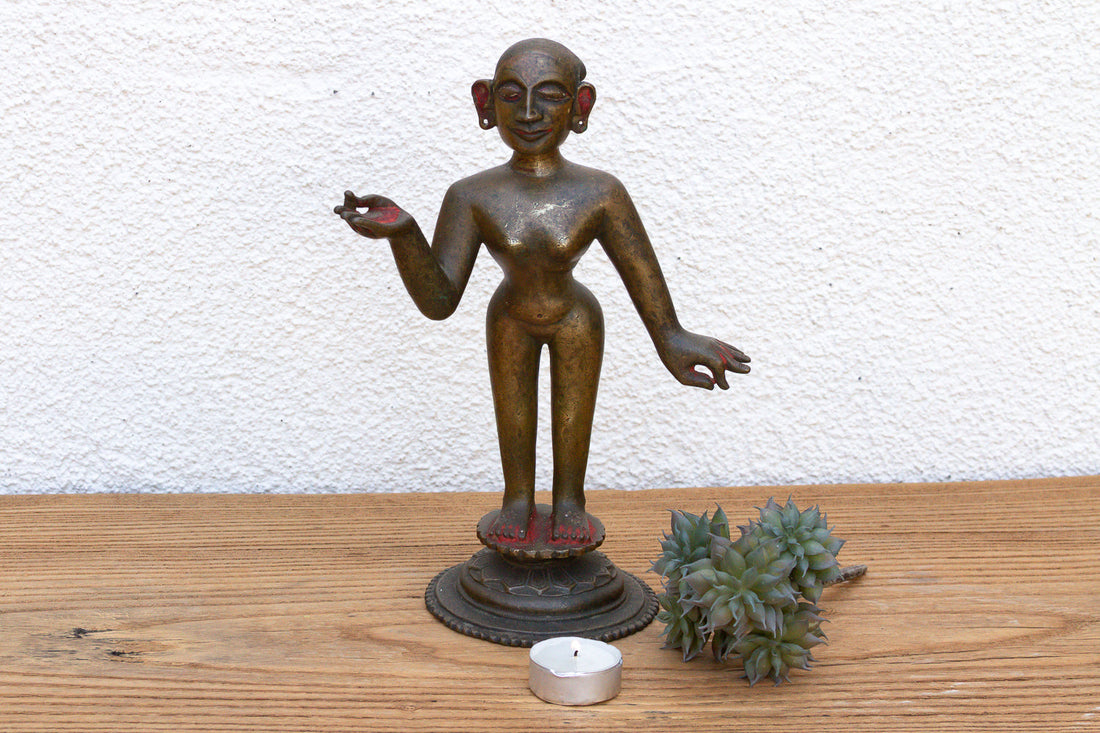 Antique Indian Cinnabar Bronze Apsara Statue