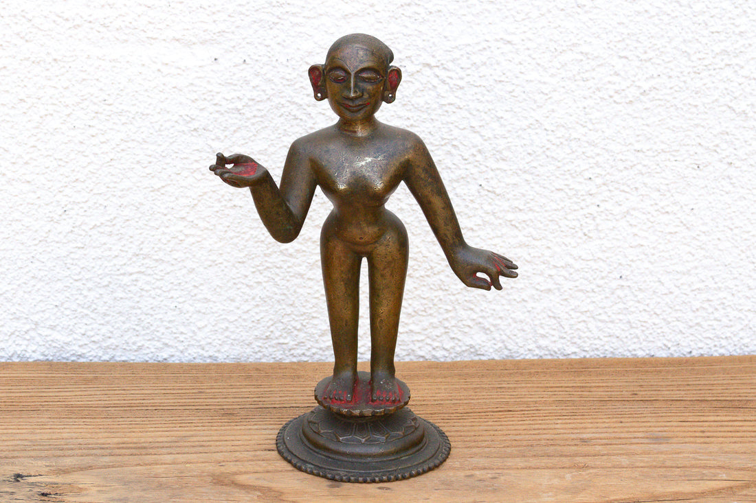 Antique Indian Cinnabar Bronze Apsara Statue