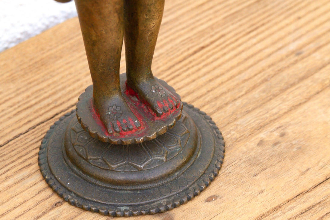 Antique Indian Cinnabar Bronze Apsara Statue