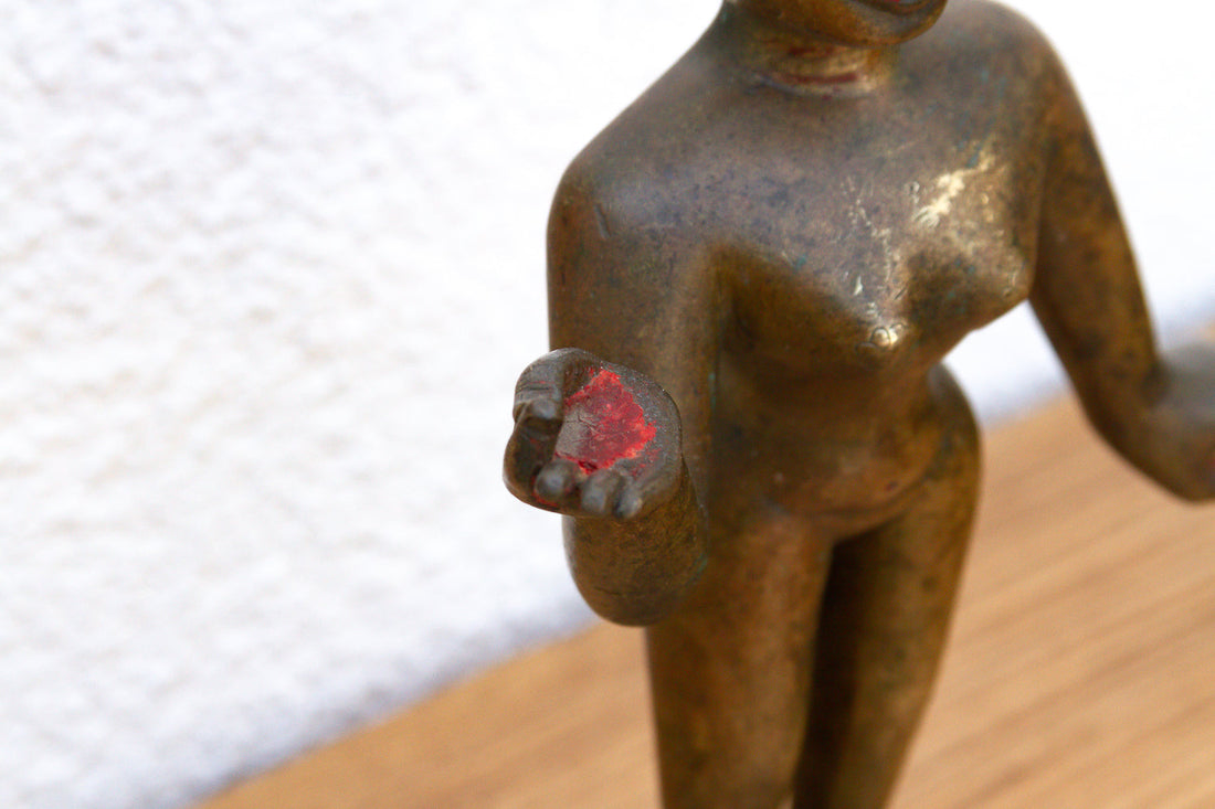 Antique Indian Cinnabar Bronze Apsara Statue
