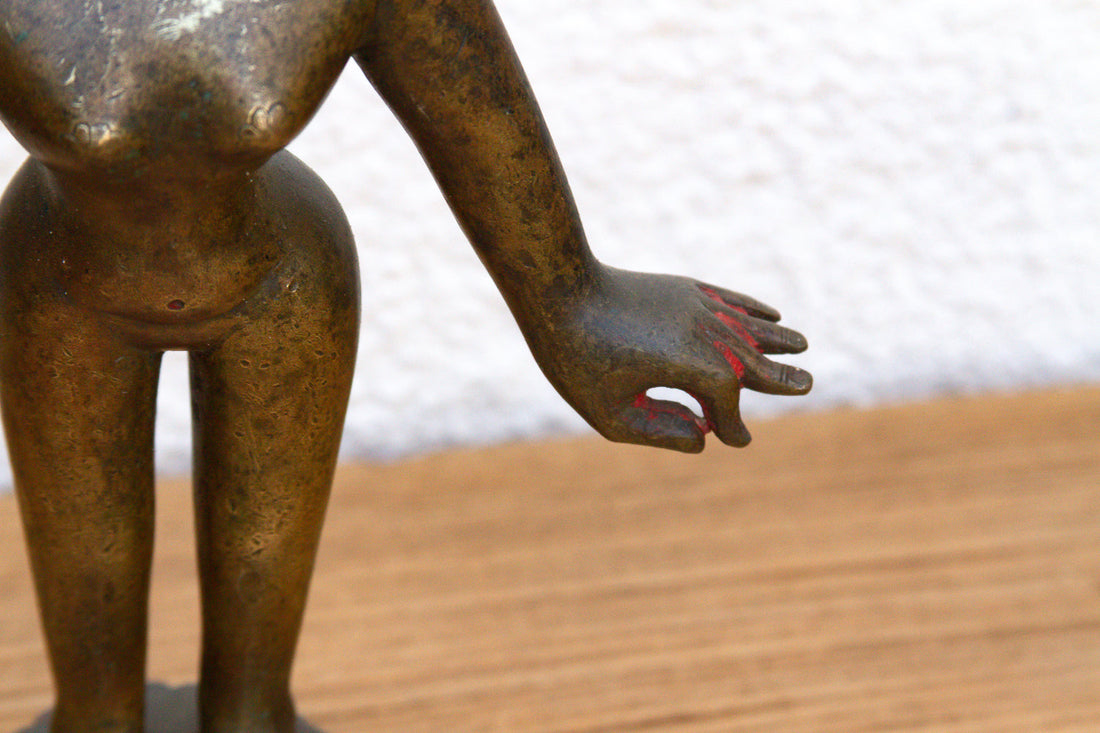 Antique Indian Cinnabar Bronze Apsara Statue
