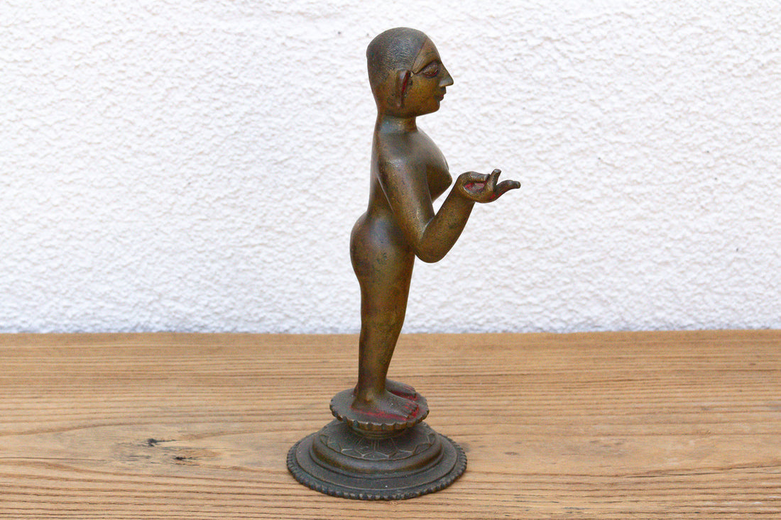 Antique Indian Cinnabar Bronze Apsara Statue