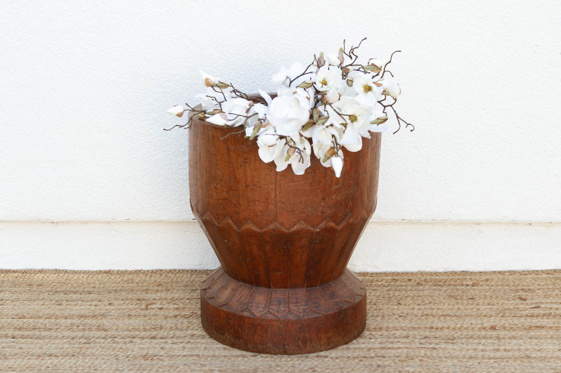 Large Carved Teak Antique Mortar