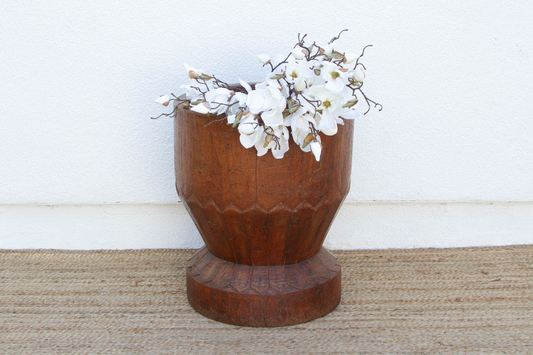 Large Carved Teak Antique Mortar