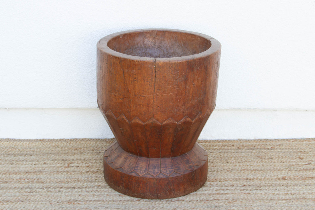 Large Carved Teak Antique Mortar