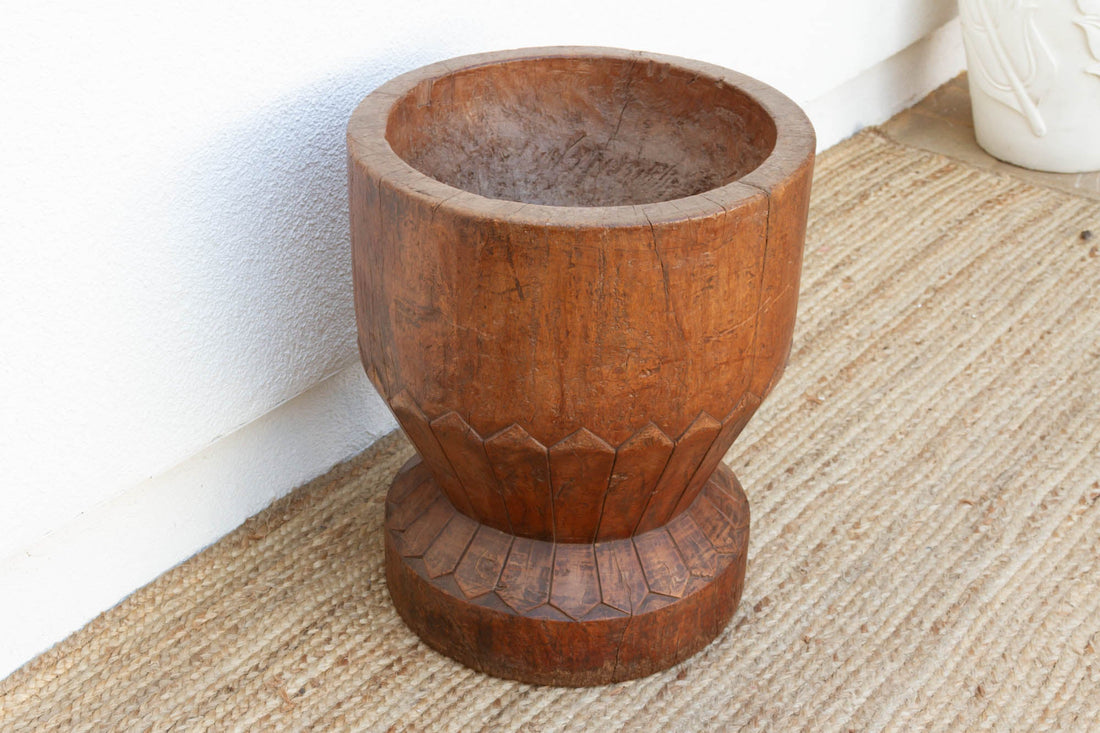 Large Carved Teak Antique Mortar