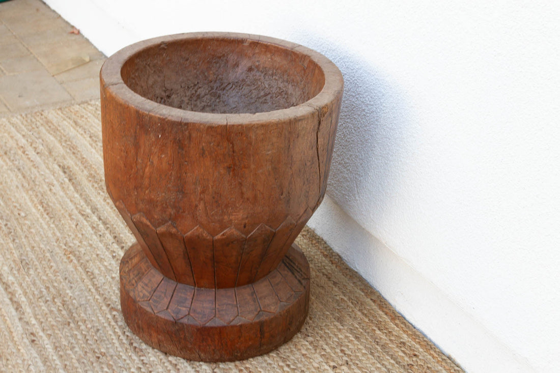 Large Carved Teak Antique Mortar