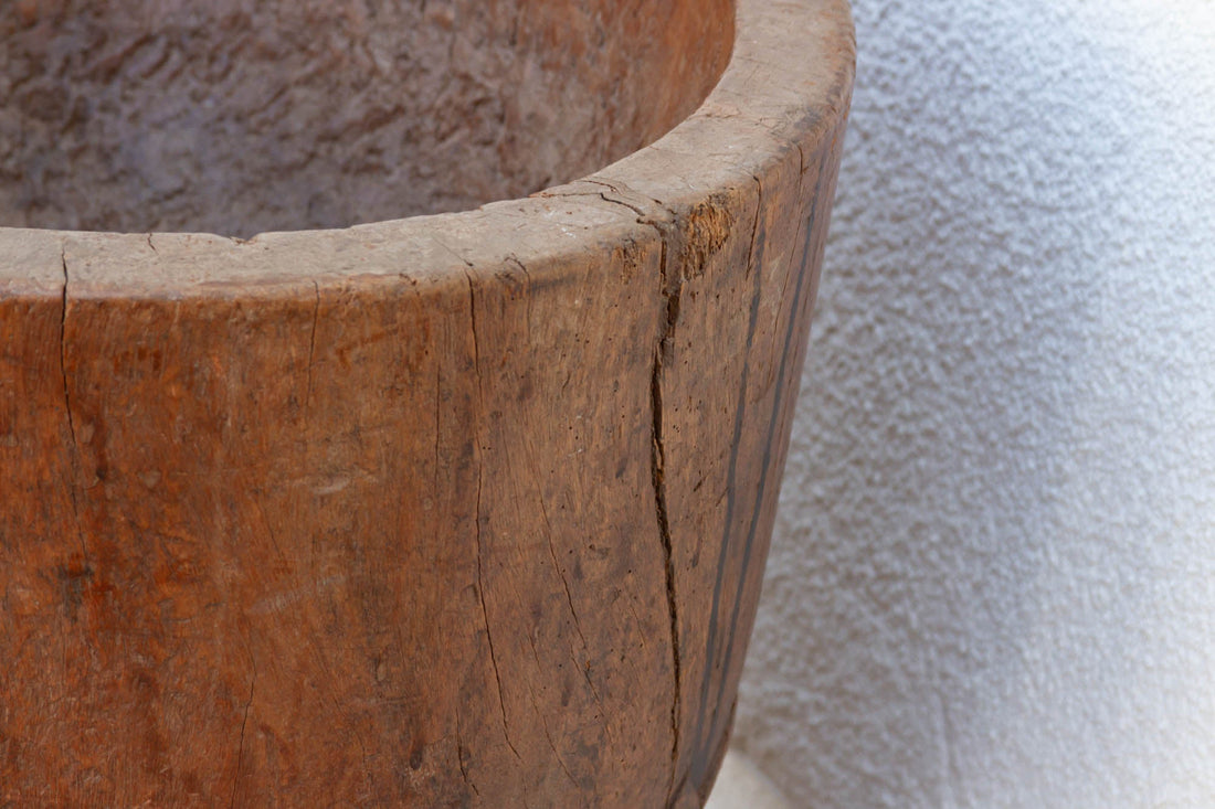 Large Carved Teak Antique Mortar