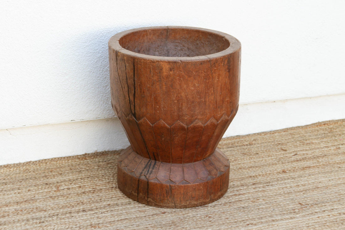 Large Carved Teak Antique Mortar