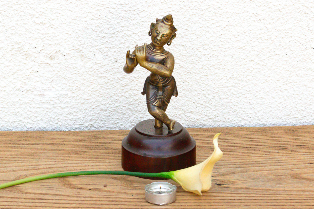Captivating Indian Bronze Krishna on a Custom Stand