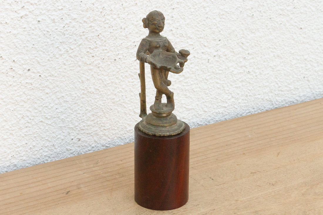 Antique Indian Brass Folk Figure on Stand