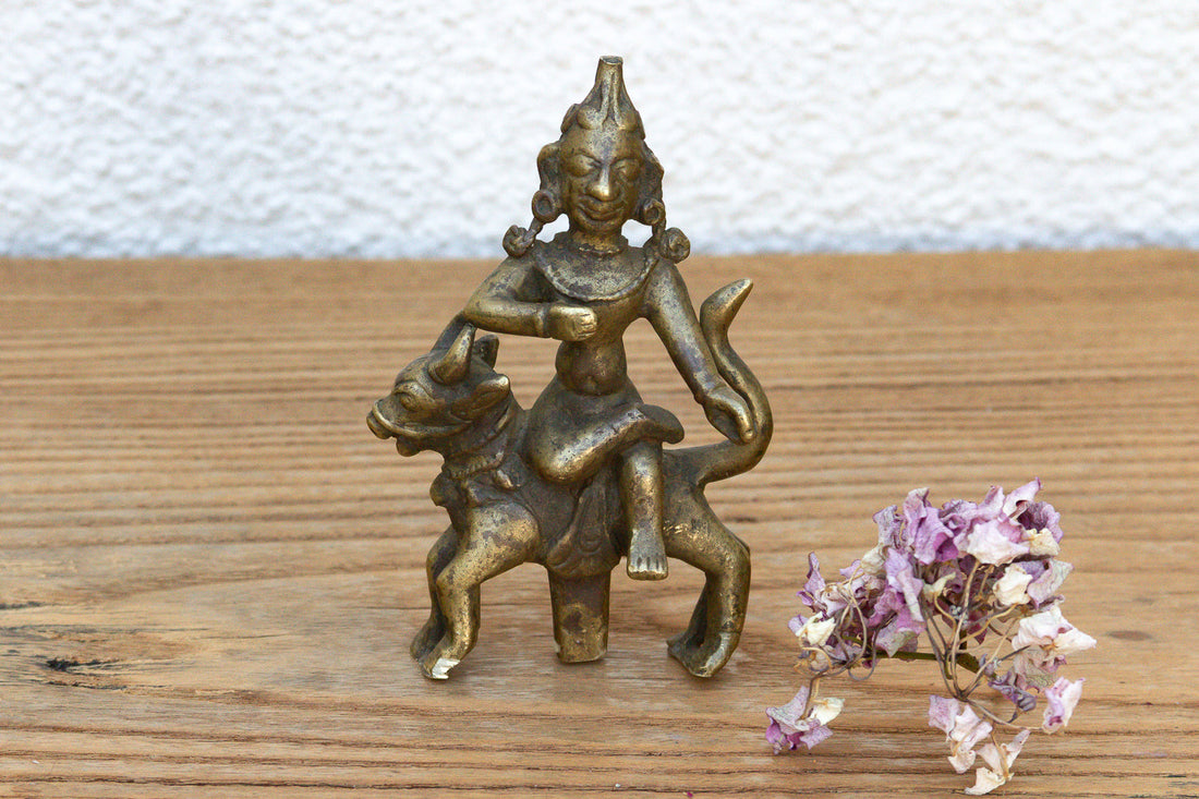Antique Bronze Deity Figure on Nandi Bull