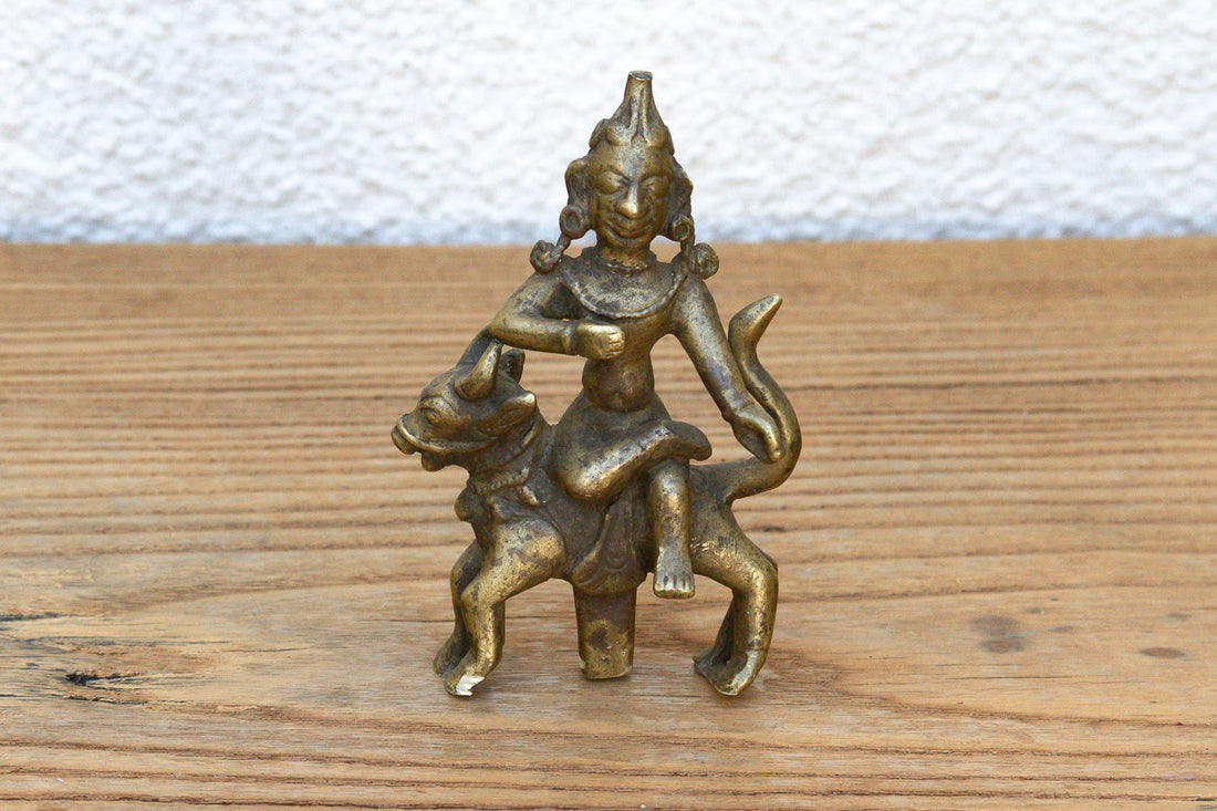 Antique Bronze Deity Figure on Nandi Bull