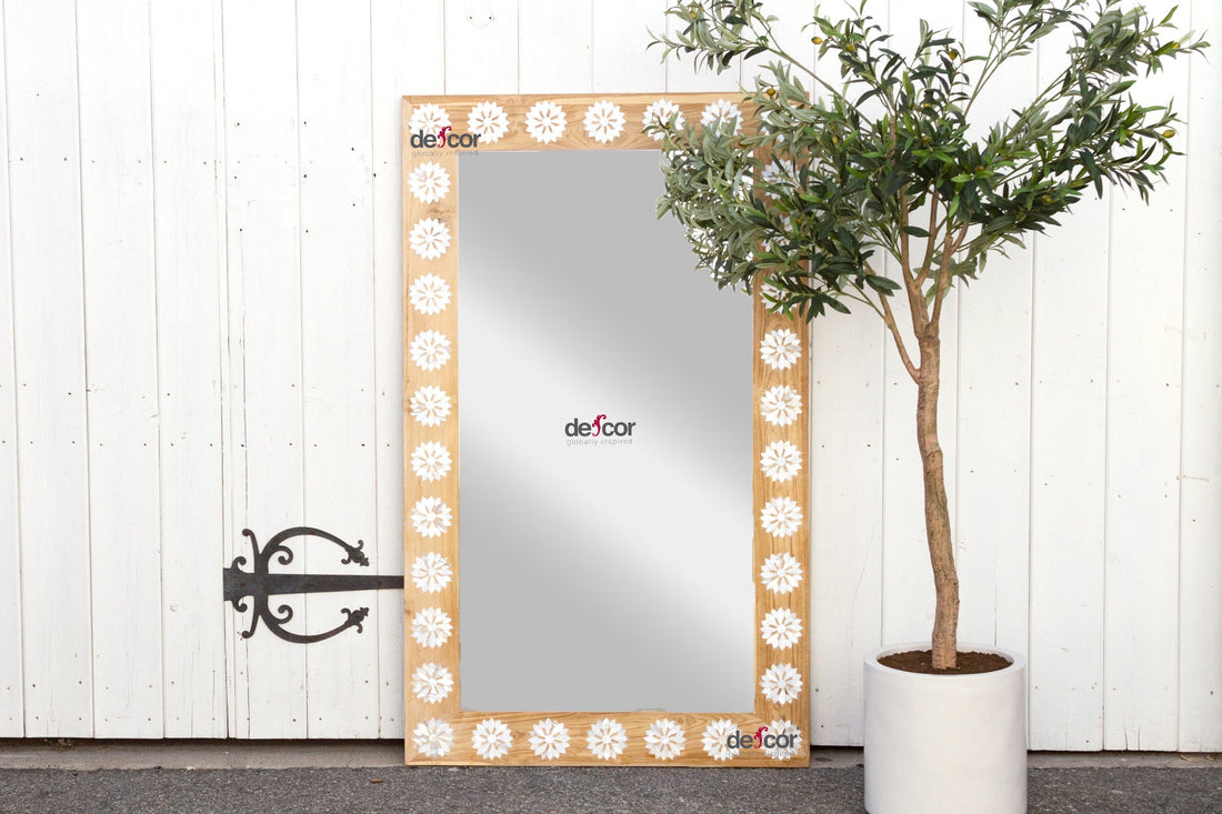 Large Bleached Teak Blossom Mother of Pearl Mirror