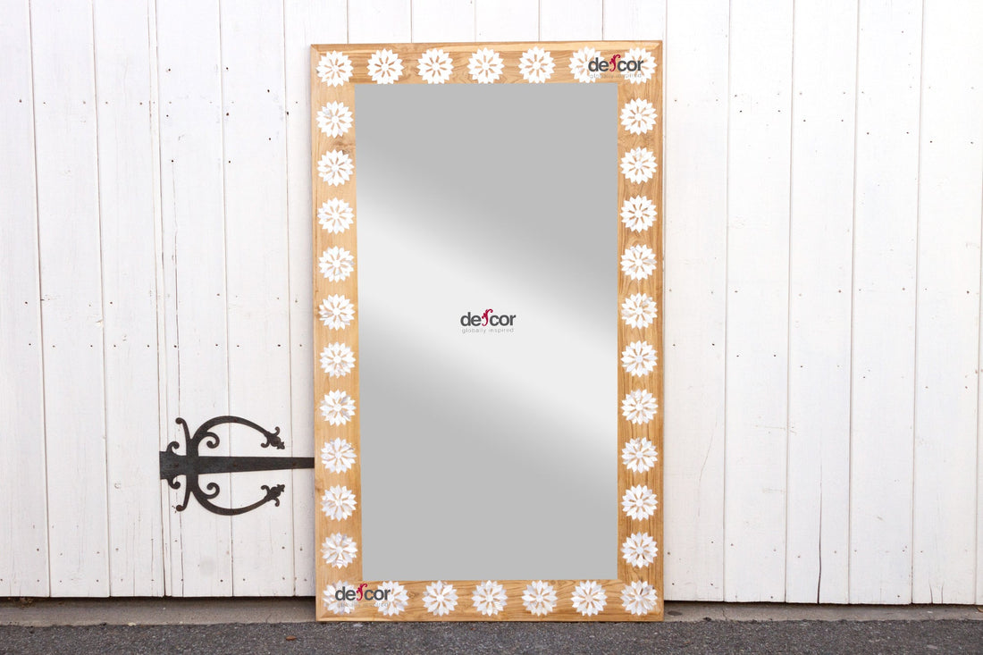 Large Bleached Teak Blossom Mother of Pearl Mirror