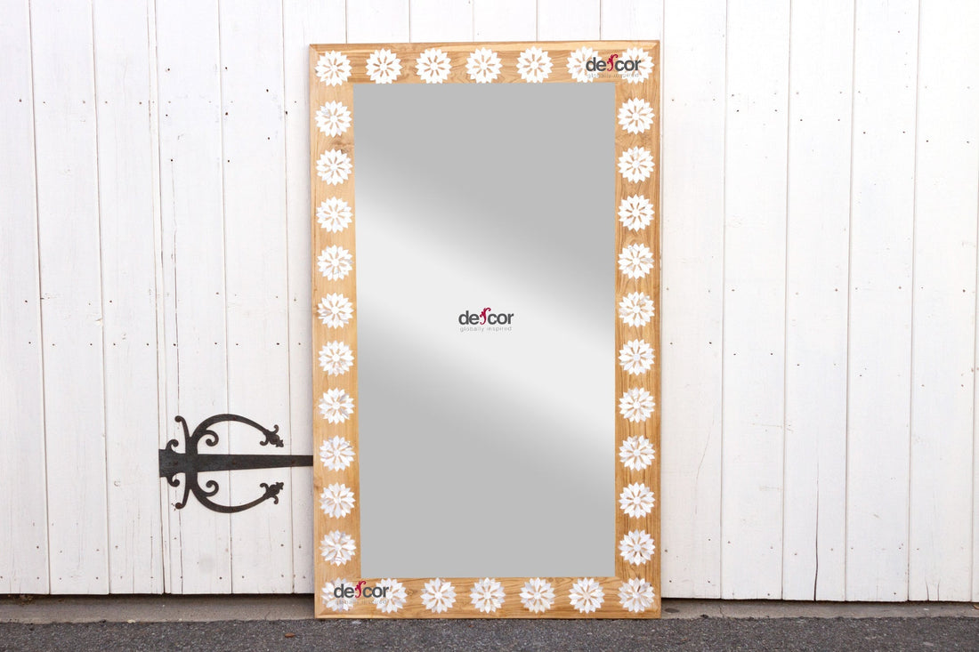 Large Bleached Teak Blossom Mother of Pearl Mirror (Trade)