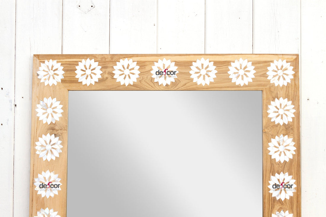 Large Bleached Teak Blossom Mother of Pearl Mirror