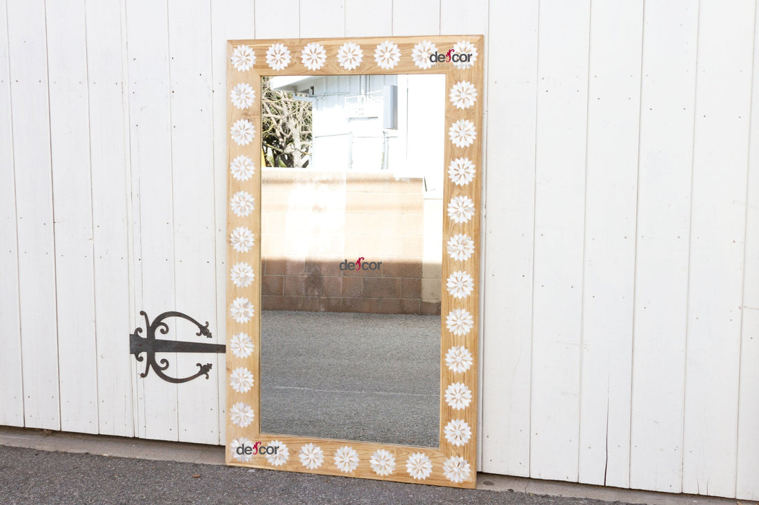 Large Bleached Teak Blossom Mother of Pearl Mirror (Trade)