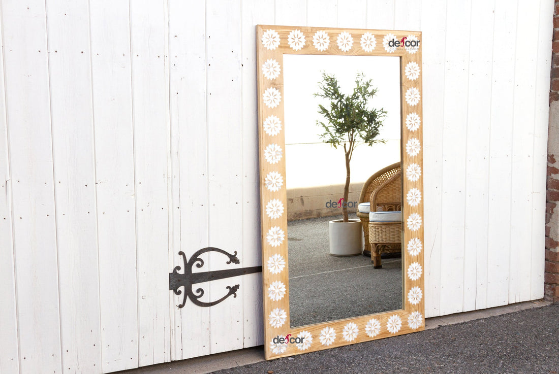 Large Bleached Teak Blossom Mother of Pearl Mirror