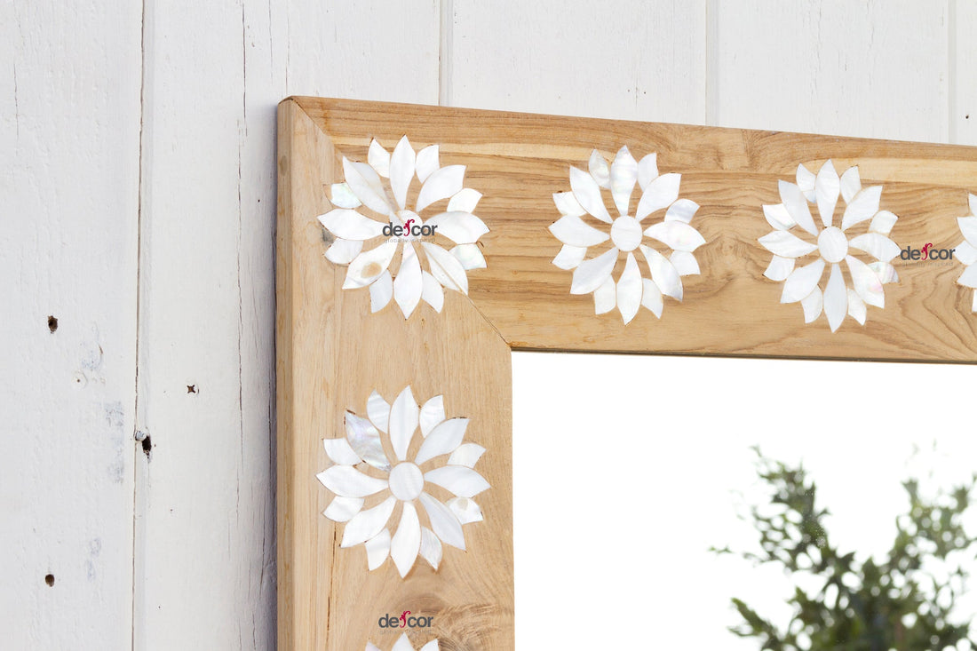 Large Bleached Teak Blossom Mother of Pearl Mirror
