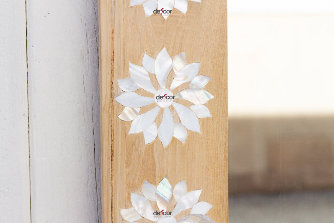 Large Bleached Teak Blossom Mother of Pearl Mirror