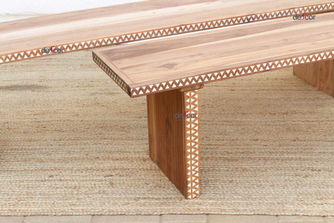 Pair of Teak Mother of Pearl Inlay Benches