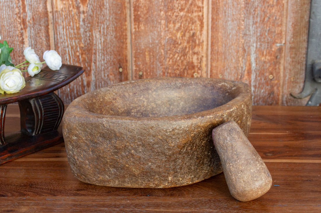 Aged Carved Stone Kharal Mortar