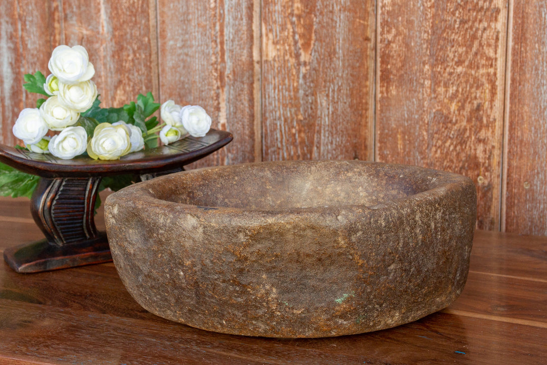 Aged Carved Stone Kharal Mortar
