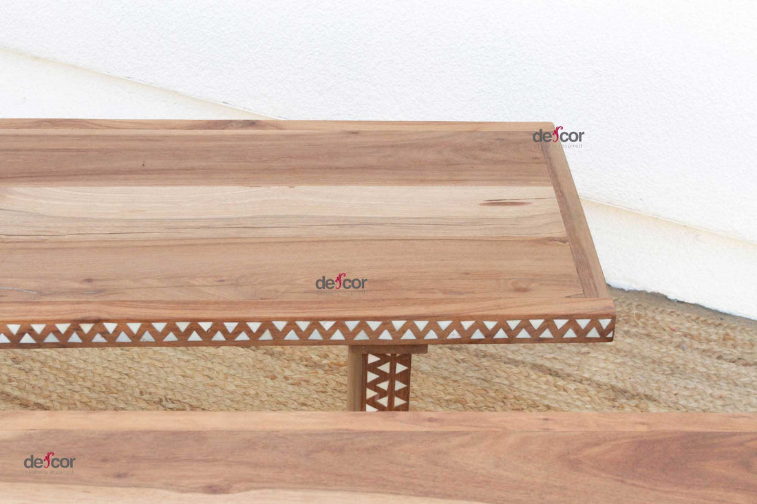 Pair of Teak Mother of Pearl Inlay Benches