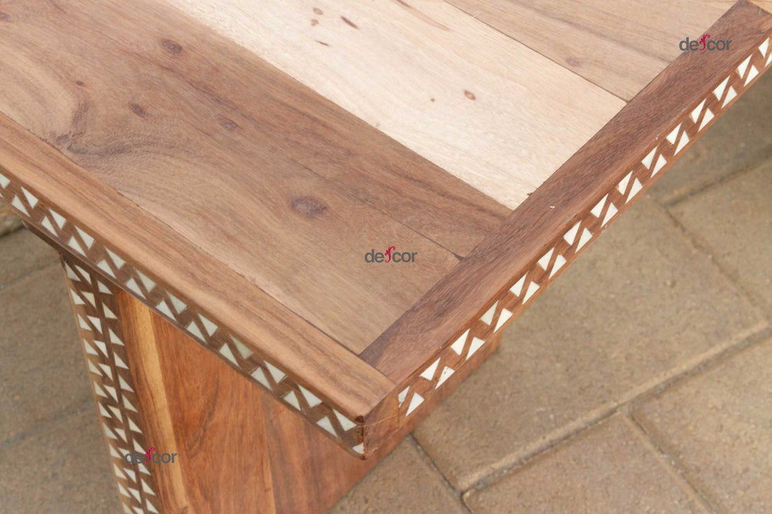 Pair of Teak Mother of Pearl Inlay Benches