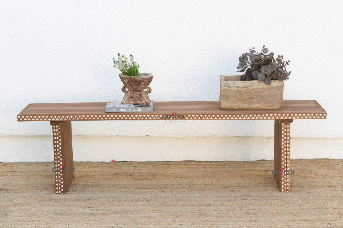 Reclaimed Teak Mother of Pearl Bench