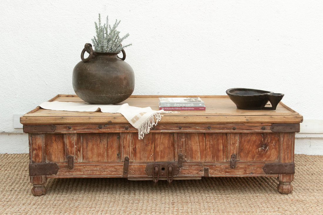 Large Antique Teak Stickbox Chest Coffee Table