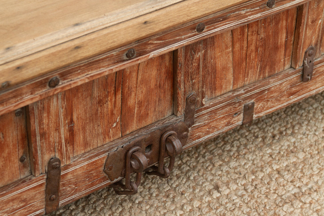 Large Antique Teak Stickbox Chest Coffee Table