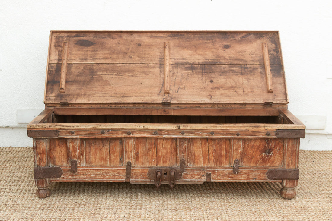 Large Antique Teak Stickbox Chest Coffee Table