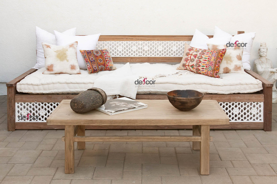 108" Long Reclaimed Teak Jali Daybed Sofa