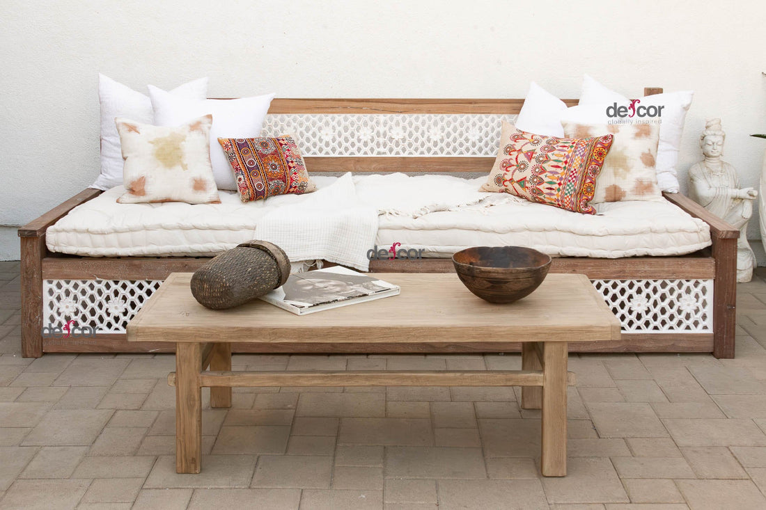 108" Long Reclaimed Teak Jali Daybed Sofa